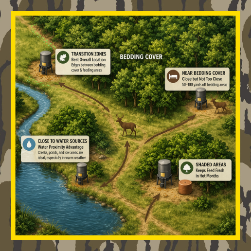 Strategic placement of deer feed and mineral sites on your property